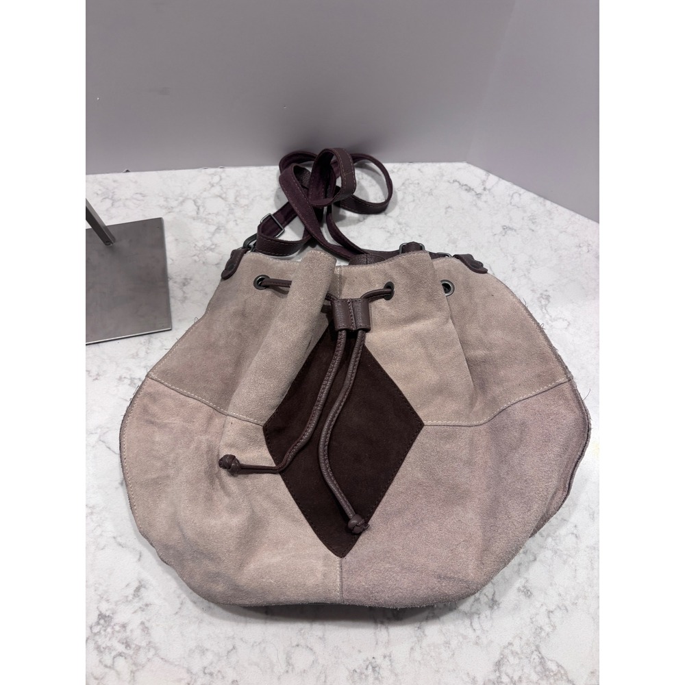 Free People New Tovey Suede Bucket Bag Light Dark Chocolate Brown Purse - Picture 7 of 7